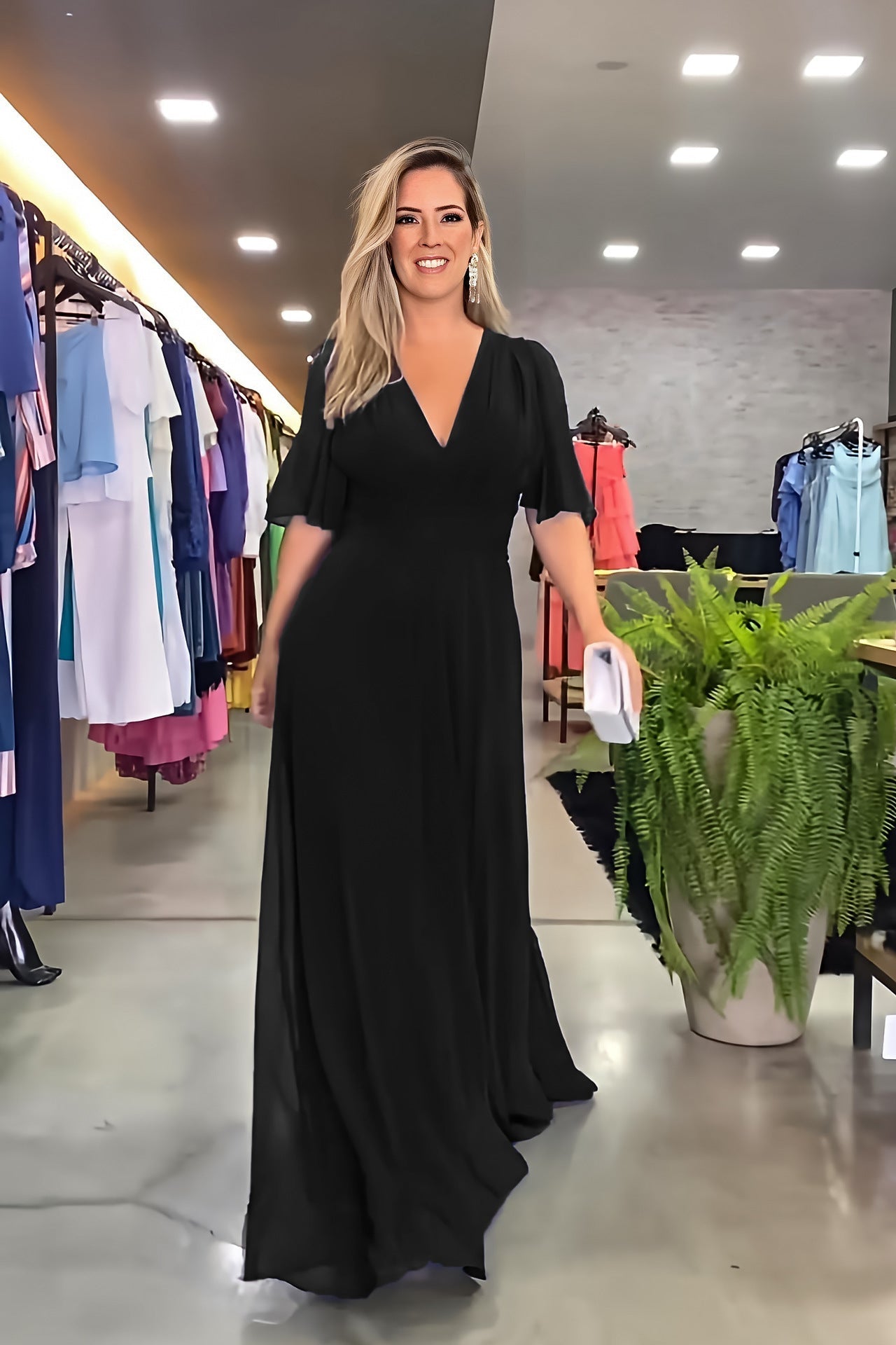 Fashion Chiffon V Neck Long Maxi Dresses-Dresses-Free Shipping at meselling99