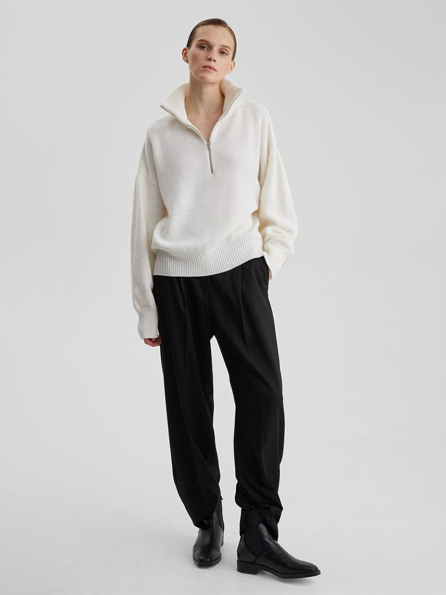 Relaxed Fit Mock Neck Half-Zip Sweater