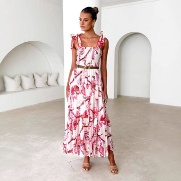 Floral Print Maxi Dress with Smocked Waist & Adjustable Spaghetti Straps