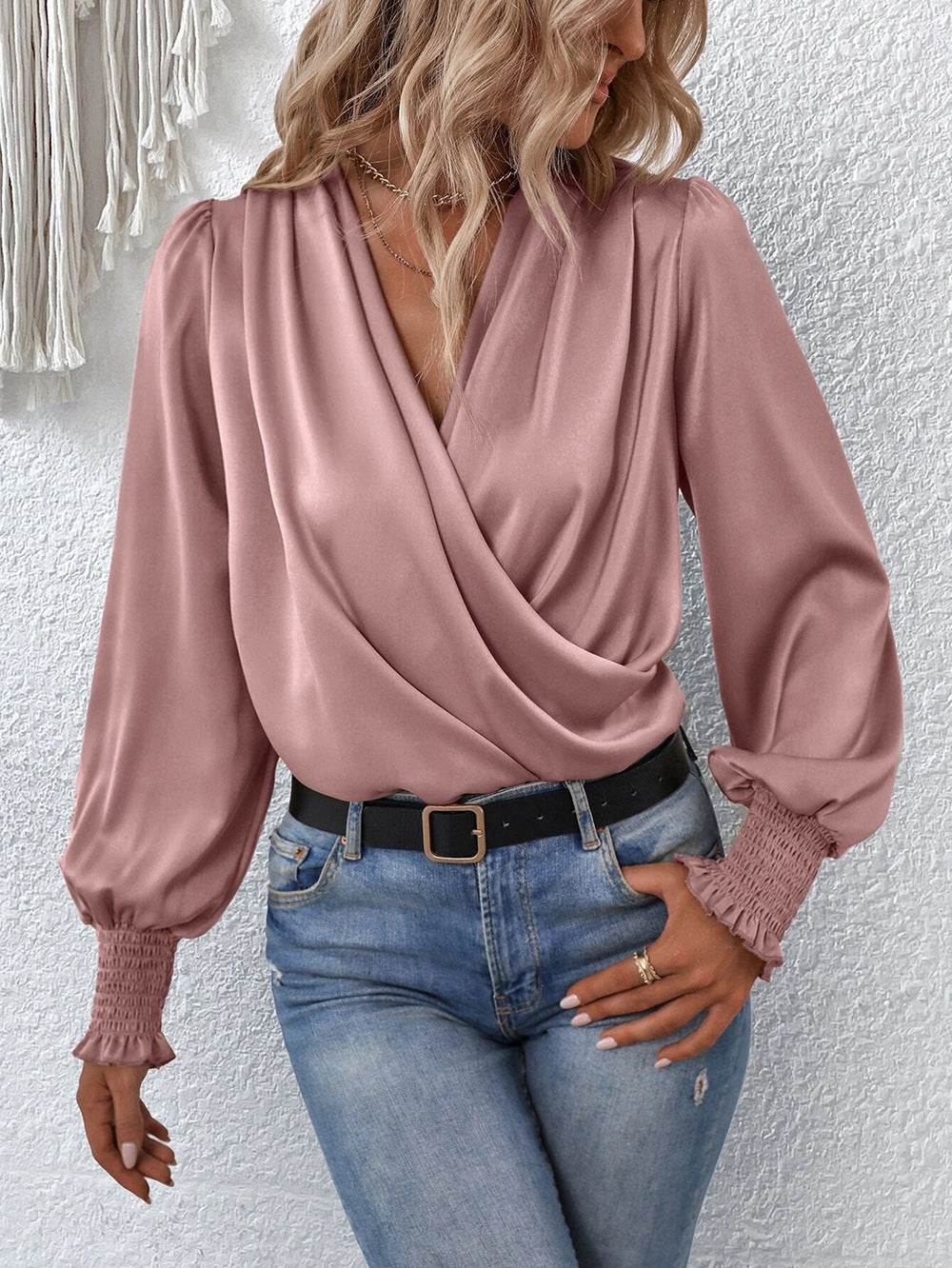 Elegant V Neck Long Sleeves Blouses Shirts