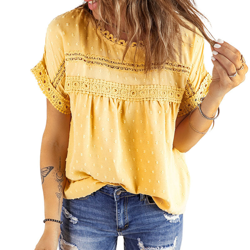 Summer Lace Chiffon Short Sleeves Shirts