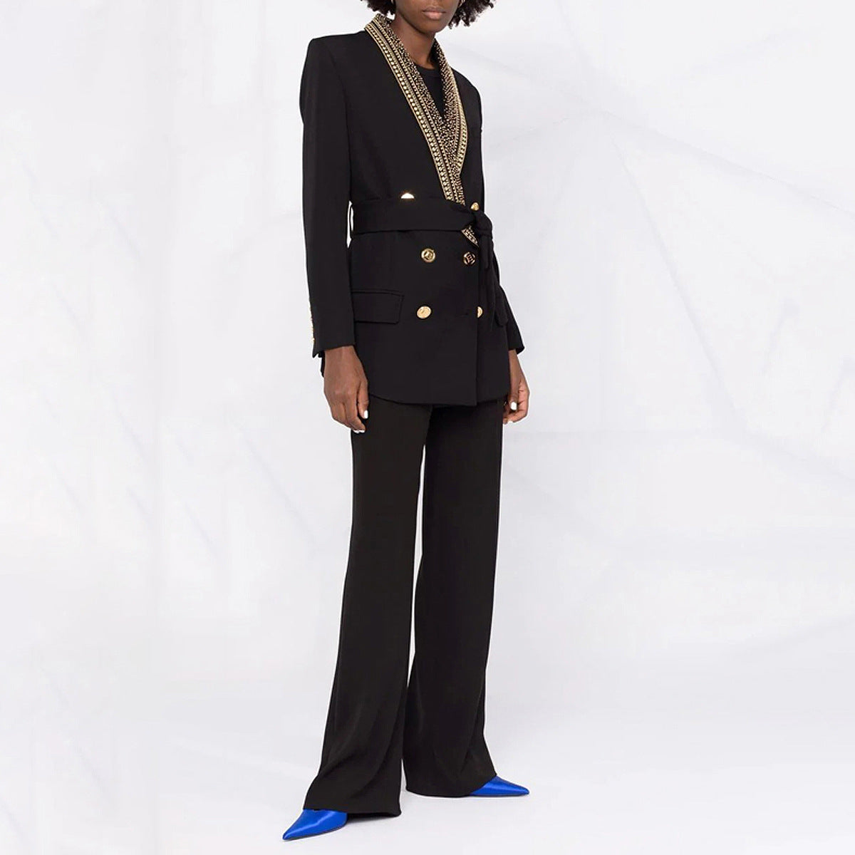 Designed Women's Mid-Length Blazer with Shawl Collar