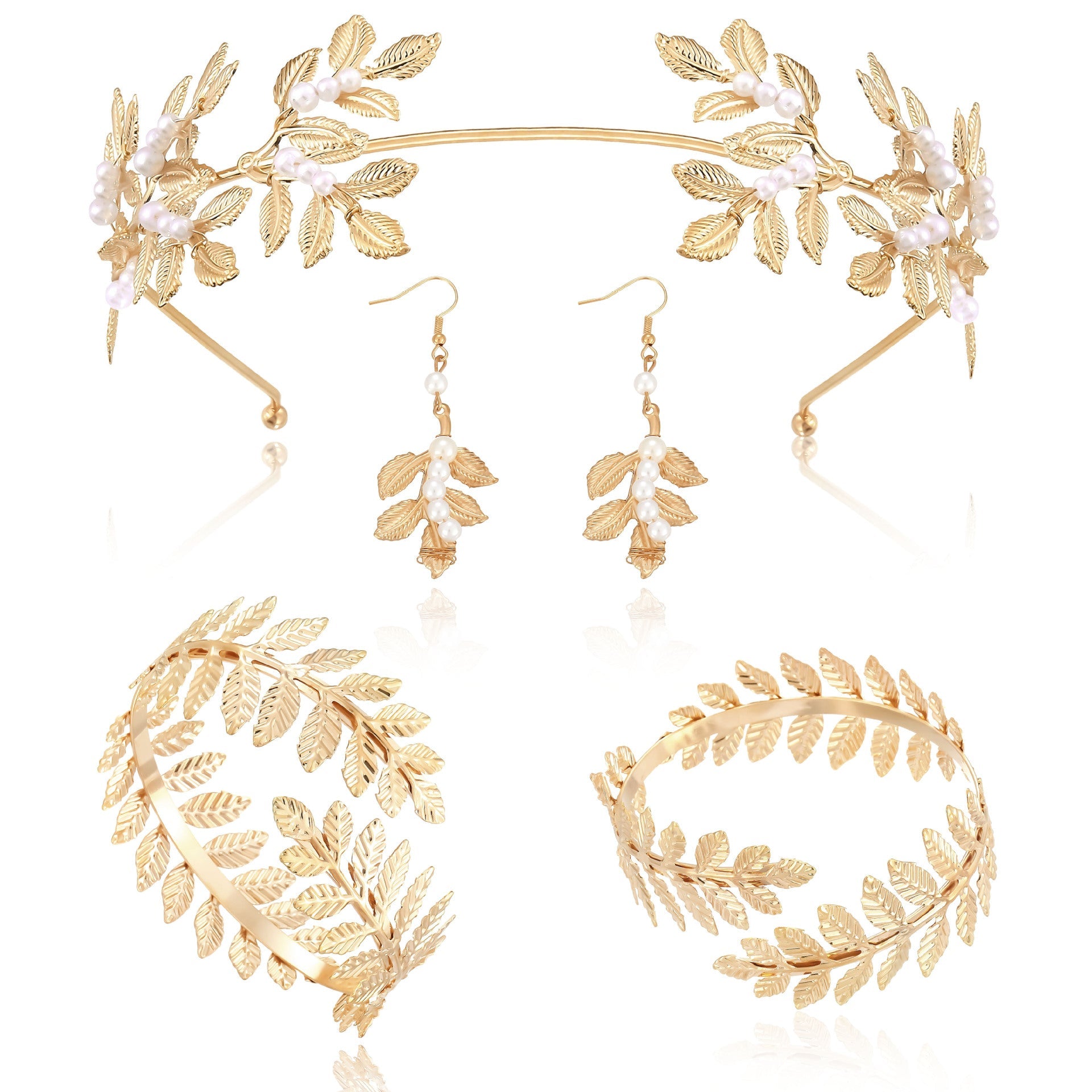 Gold Leaf Pearl Headband – Elegant Wire Wrap Hair Accessory for Women