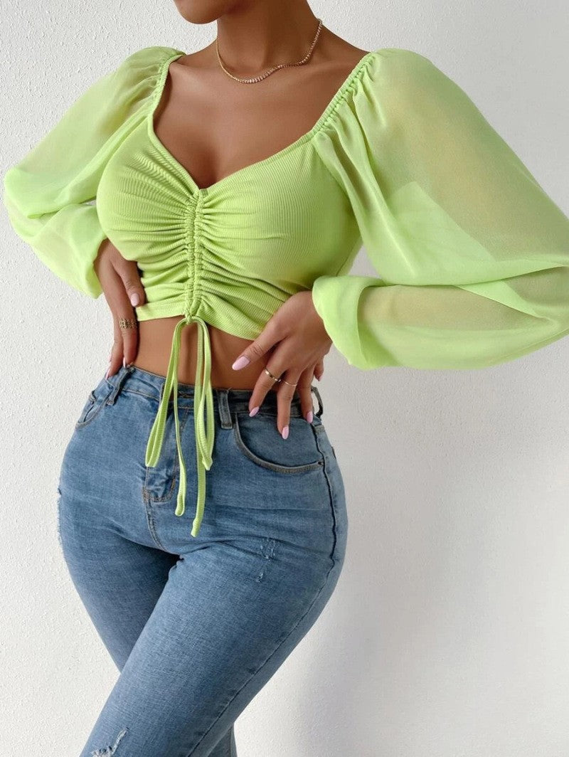 Sexy V-Neck Peplum Chiffon Blouse