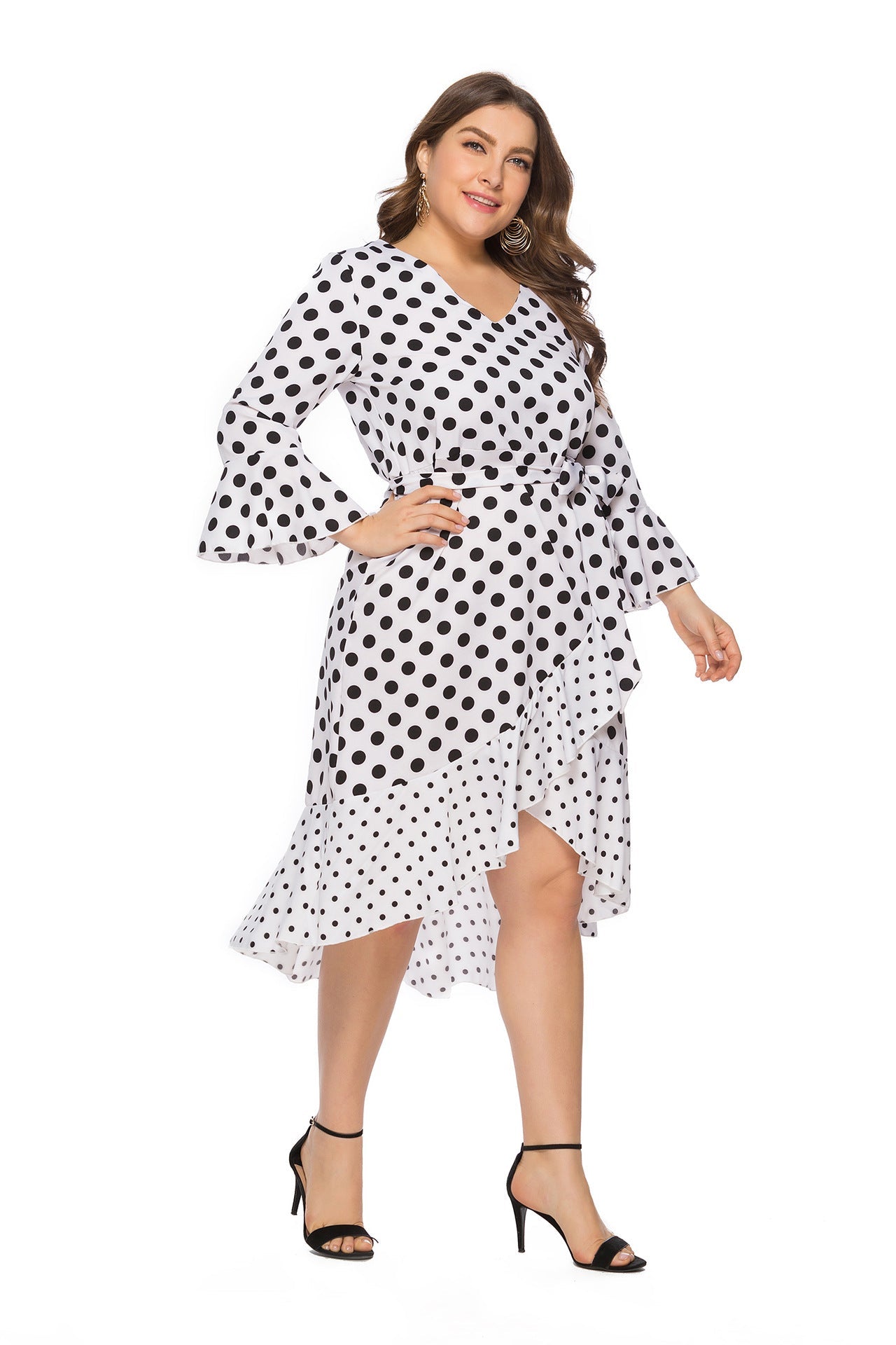 Summer Polk Dot Print Plus Sizes Dresses-Plus Size Dresses-White-XL-US 14-Free Shipping at meselling99