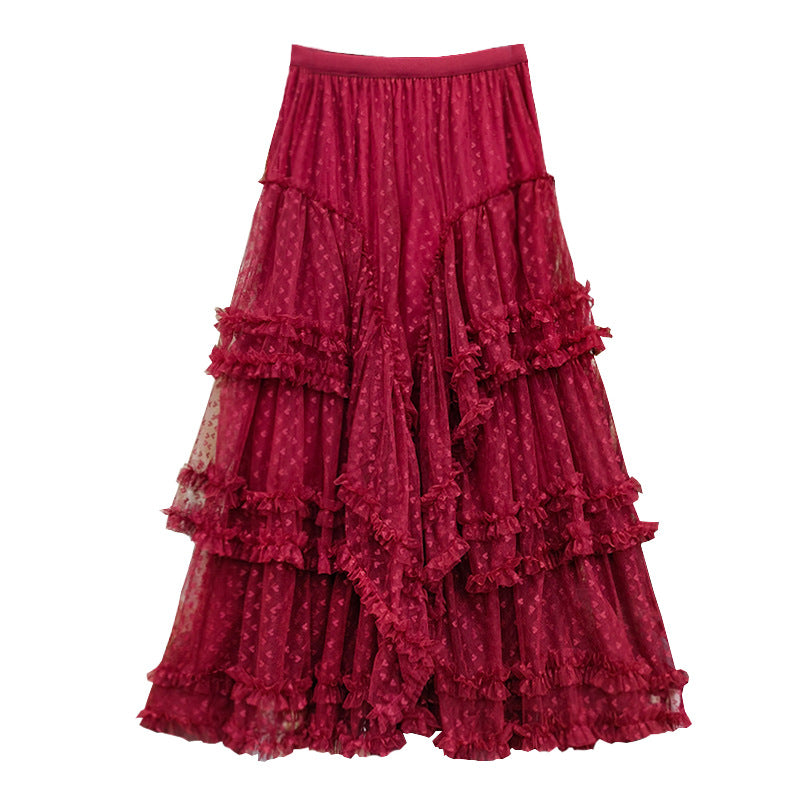 Plus-Size A-Line Tulle Skirt with Jacquard Heart Design