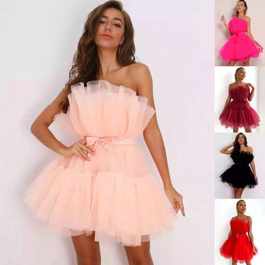 Sexy Strapless Tulle Bowknot Ball Gown Pary Dresses-Dresses-Free Shipping at meselling99