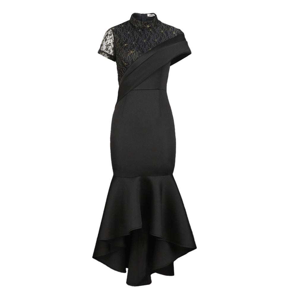 Sexy Black Lace Short Sleeves Party Dresses-Dresses-Free Shipping at meselling99