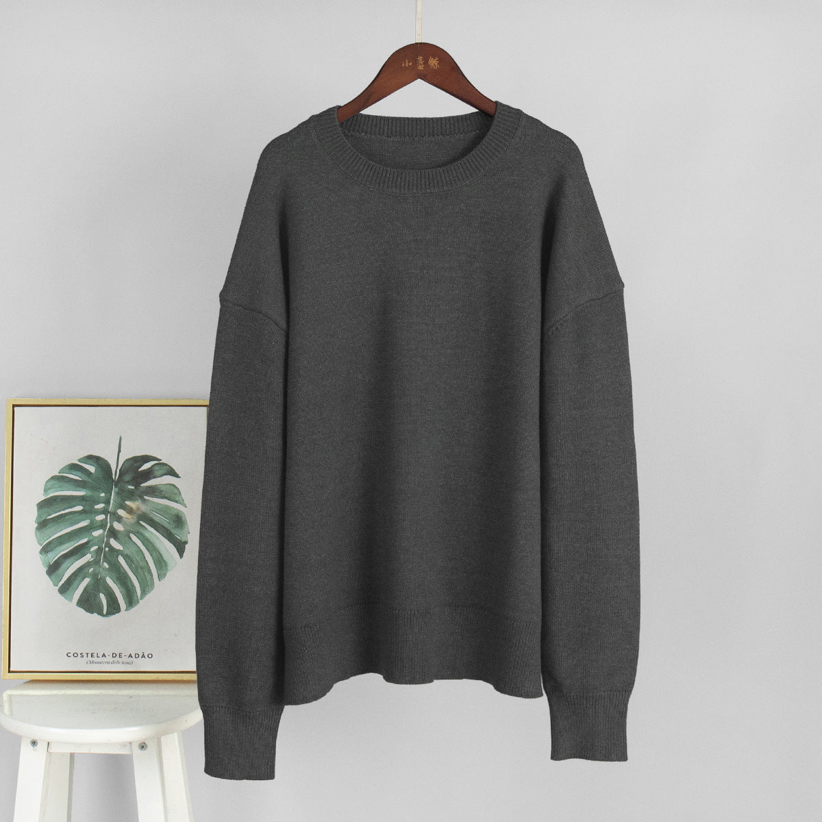 Classic Relaxed-Fit Dark Crewneck Sweater