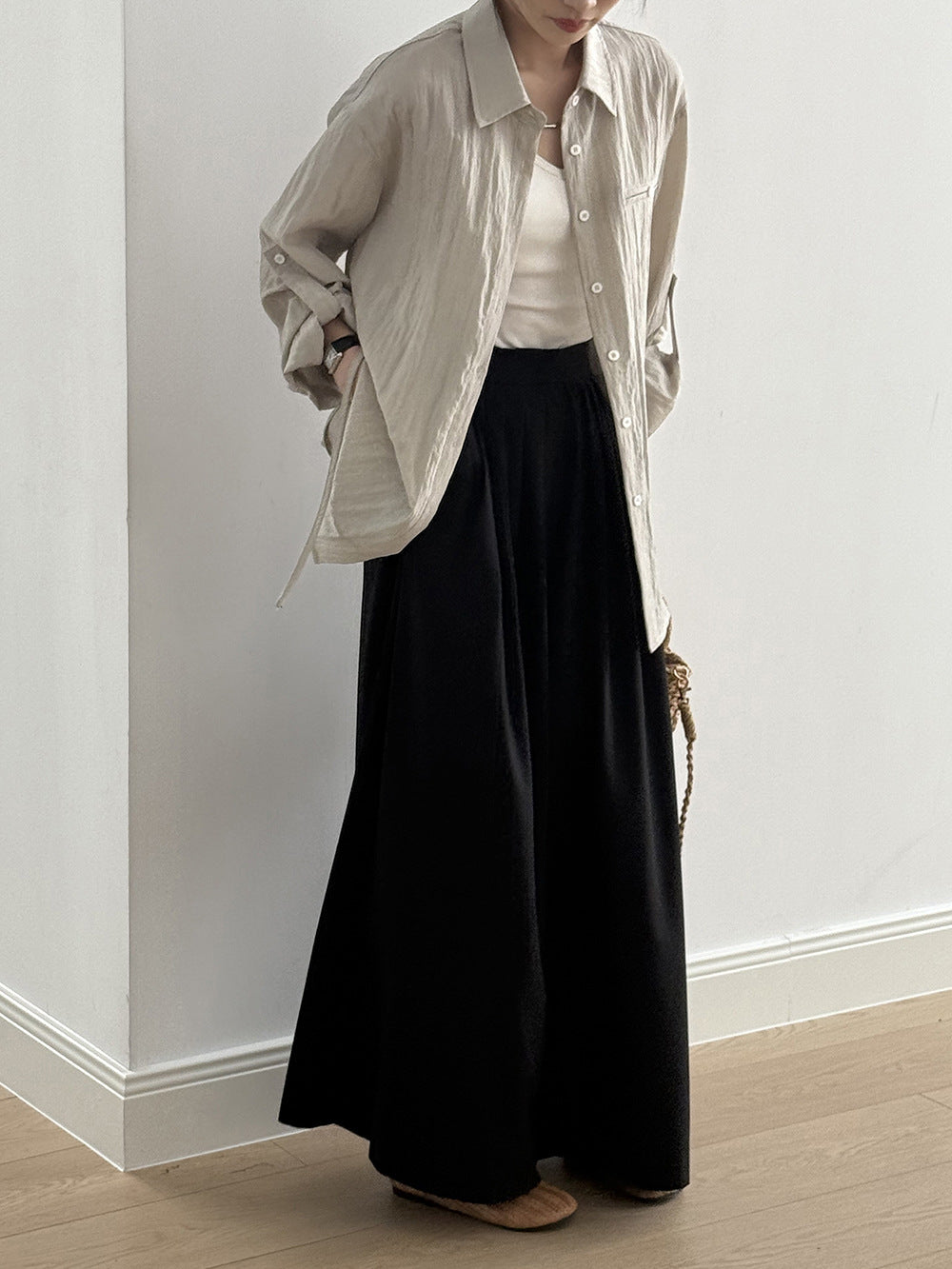 Women's High-Waisted Tencel Wool Wide-Leg Pants