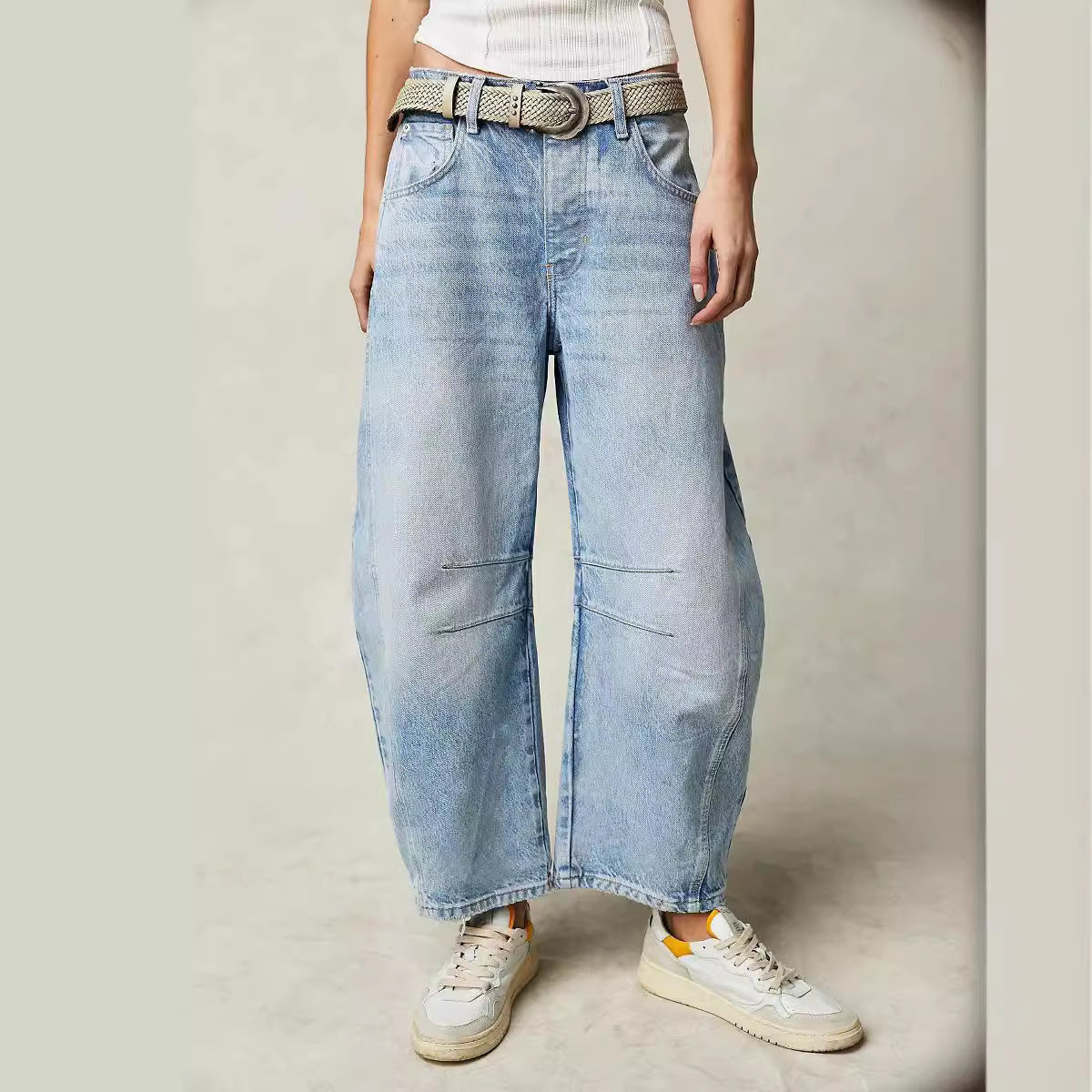 High-Waist Loose Fit Draped Wide Leg Jeans