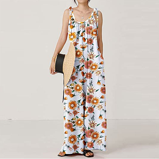 Casual Floral Print Summer Long Jumpsuits