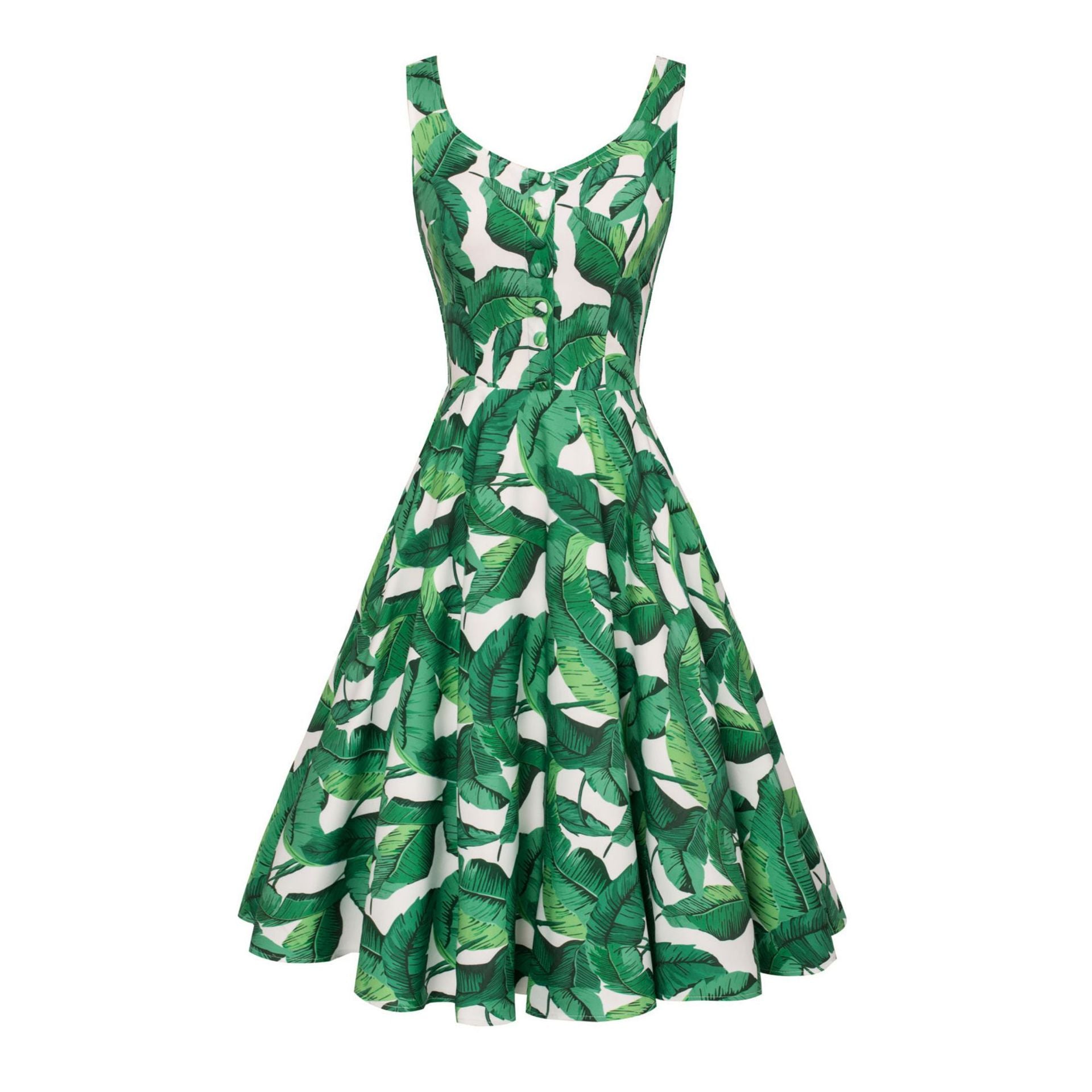 Retro Homecoming Dress - Floral Print A-Line Swing Dress with Buttons