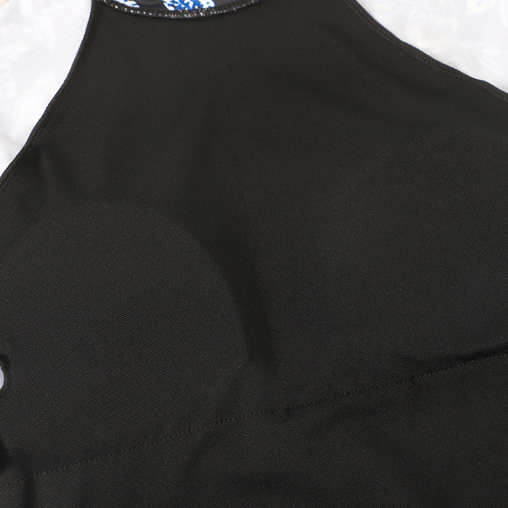 Blue Floral Print Long Sleeves Surf Wear