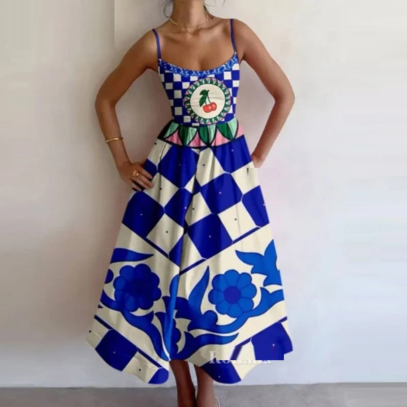 Sexy U-Neck Belted Ruffle Strap Flared Dress