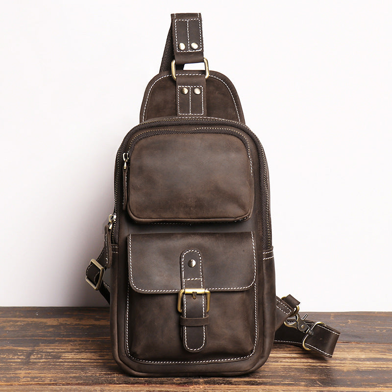 European and American Men's Crazy Horse Leather Crossbody Chest Bag