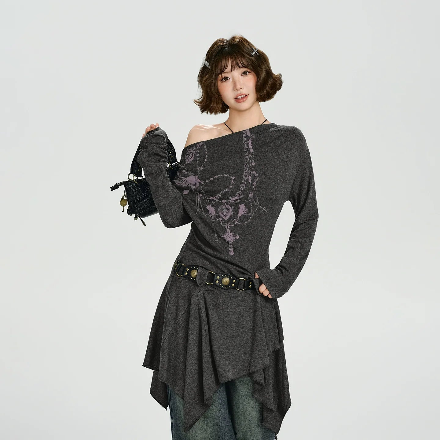 Girlyhalo Retro Vintage Off-Shoulder Long Sleeve Dress