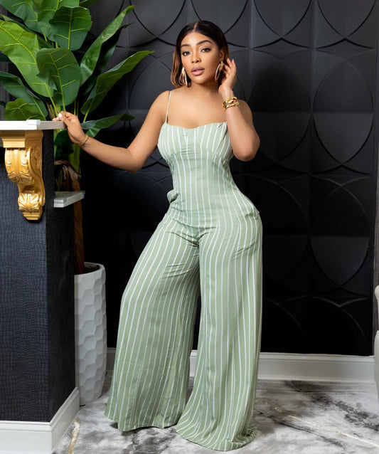 Sexy Backless Striped Wide Legs Jumpsuits