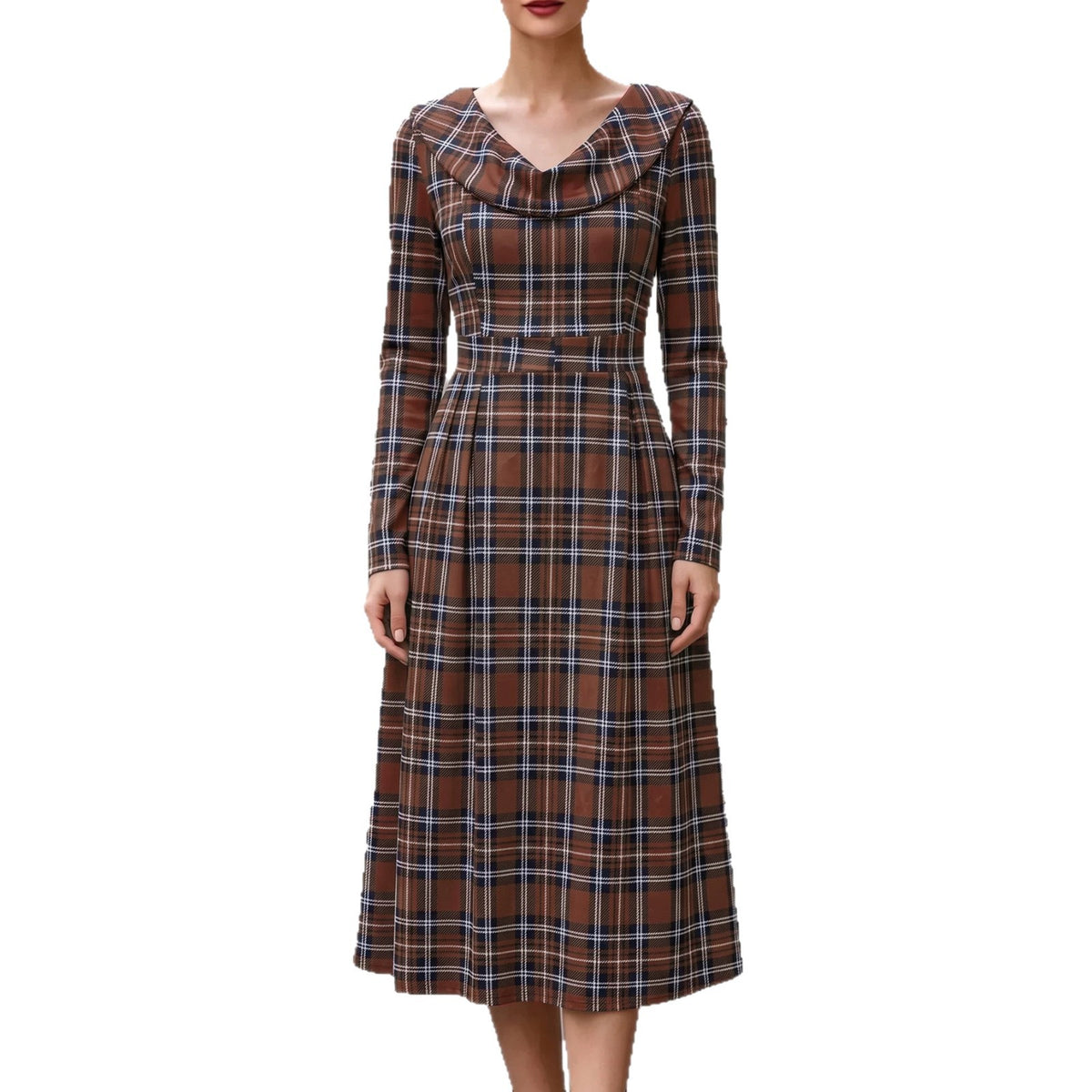 Autumn Winter Plaid Print Long Dress for Women