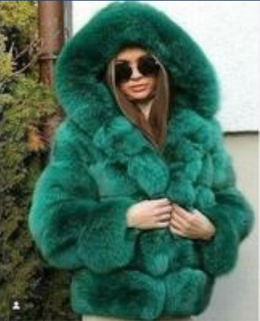 Winter Warm Artificial Fox Fur Overcoat for Women