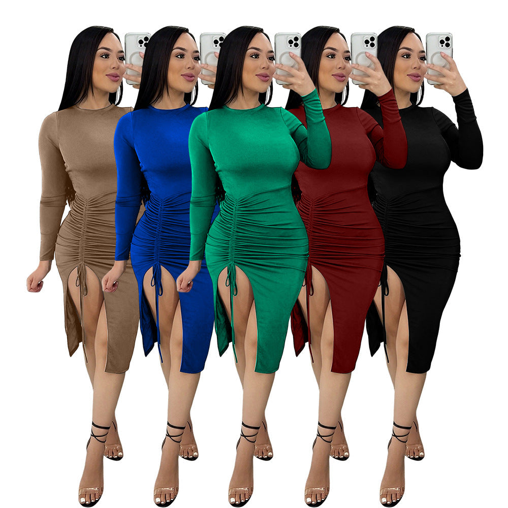 Sexy Drawstring Design Sheath Dresses for Women-Dresses-Free Shipping at meselling99