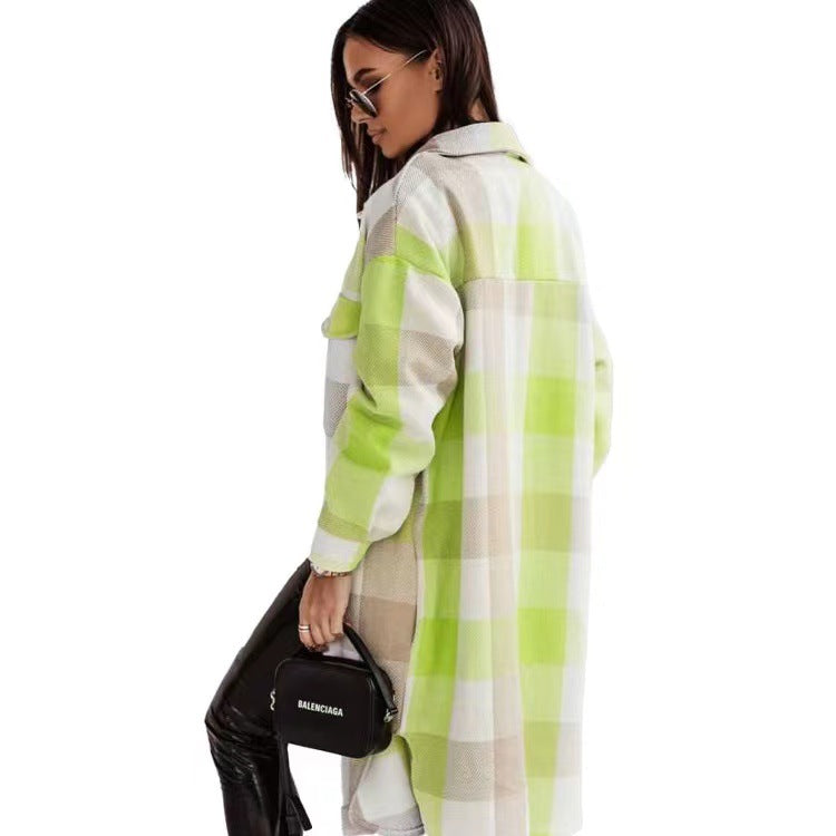 Fashion Colorful Plaid Women Overcoats