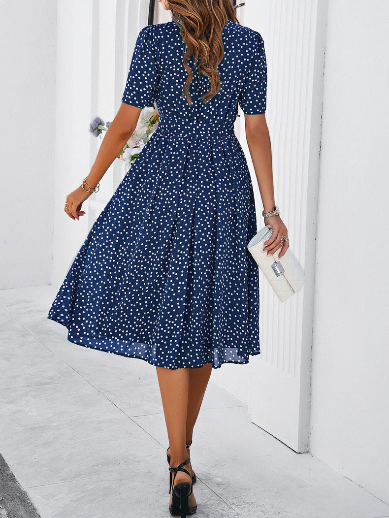 Elegant Polk Dot Short Sleeves Dresses