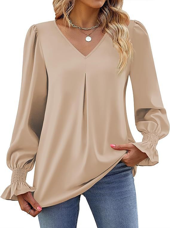 Women's Solid Color Chiffon V-Neck Bell Sleeve Blouse
