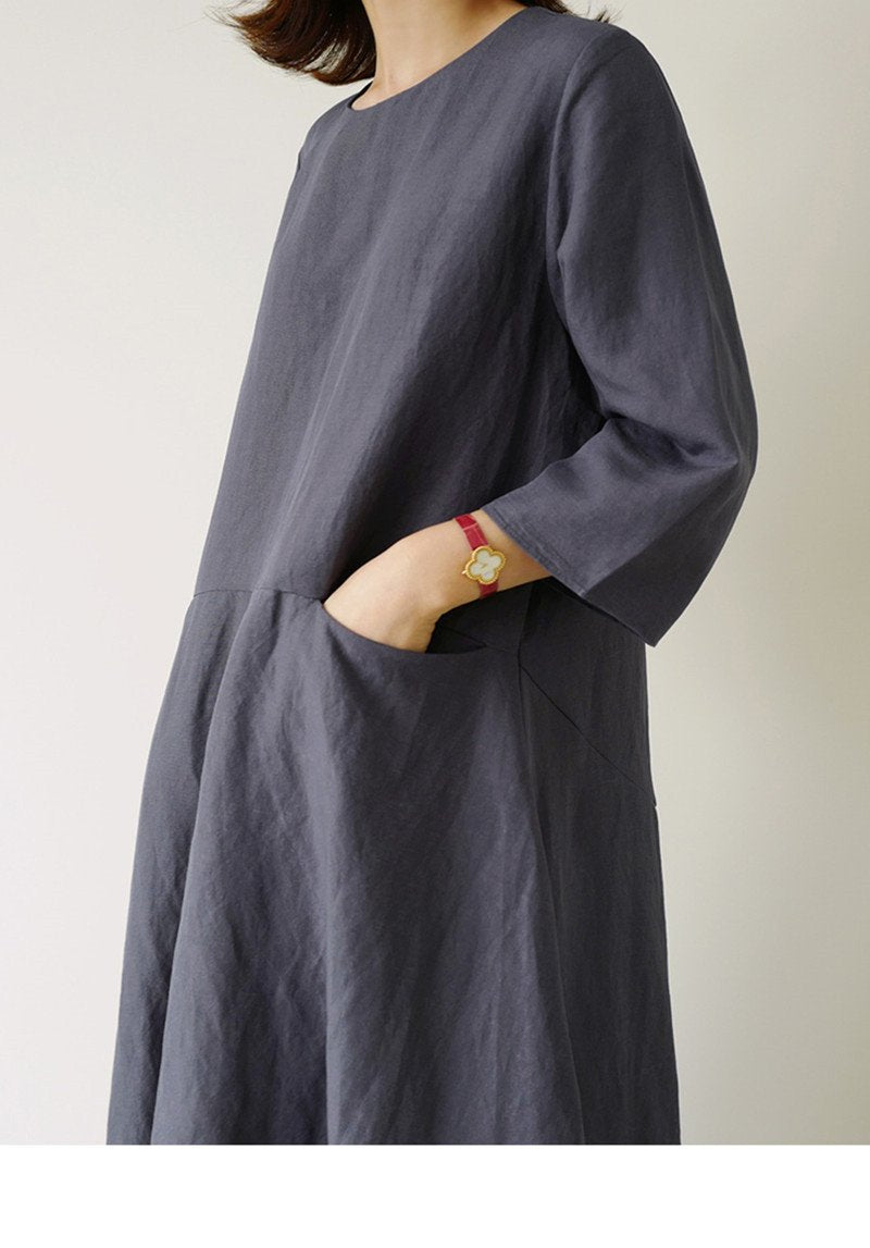 Plus Size Casual Linen A Line Long Dress-Maxi Dreses-Free Shipping at meselling99
