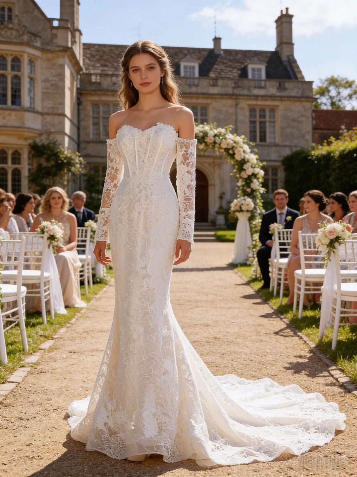 Retro Off-Shoulder Lace Mermaid Wedding Dress