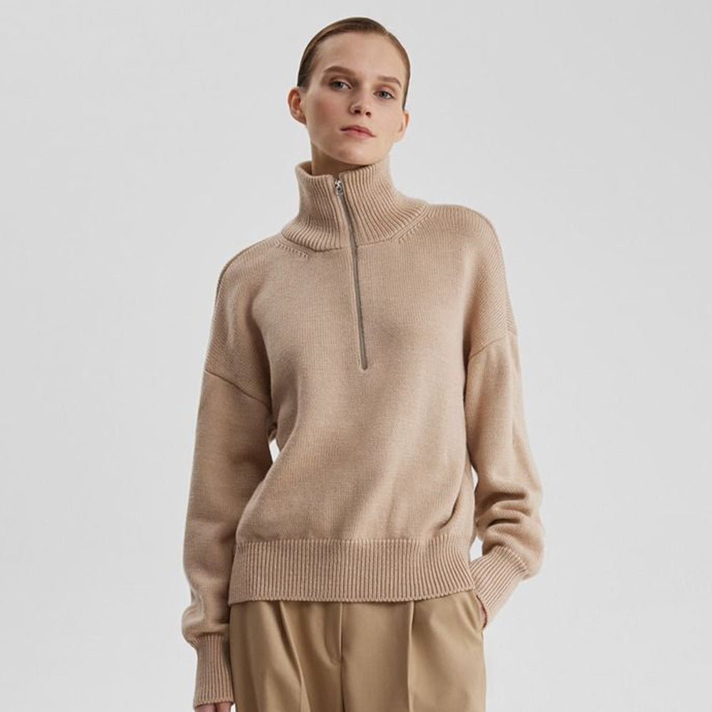 Relaxed Fit Mock Neck Half-Zip Sweater