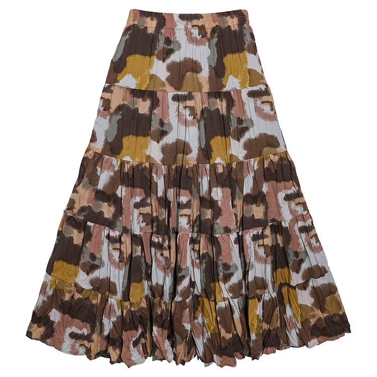 Yuan Su's new summer Wizard of Oz floral pleated skirt, high waist versatile and thin wrinkled A-shaped big swing skirt-Smudge - Yellow-one size fits all-Free Shipping Leatheretro