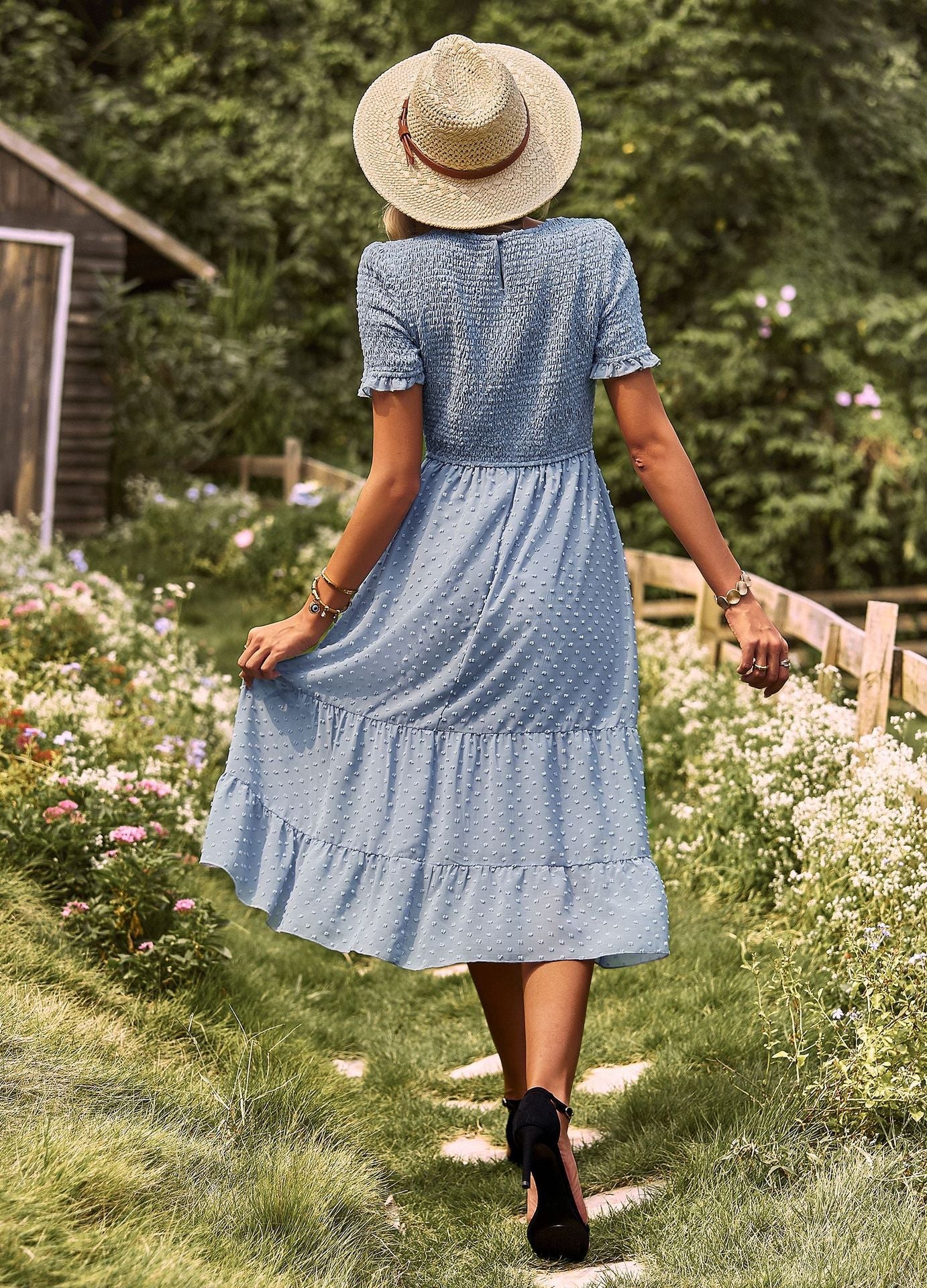 Elegant Short Sleeves Midi Dresses