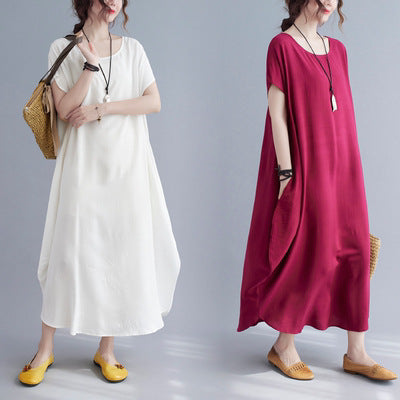 Summer Simple Design Long Cozy Dresses-Dresses-White-One Size (45-75KG)-Free Shipping at meselling99
