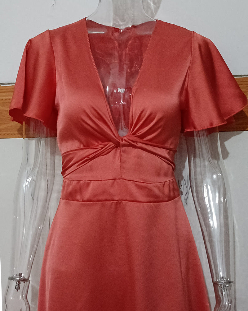 Elegant & Sexy V-Neck Tie-Waist Asymmetrical Dress