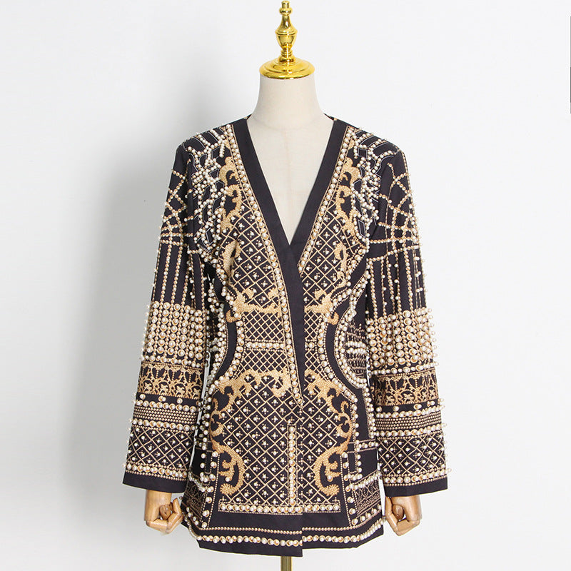 Vintage High-End Beaded Print Blazer