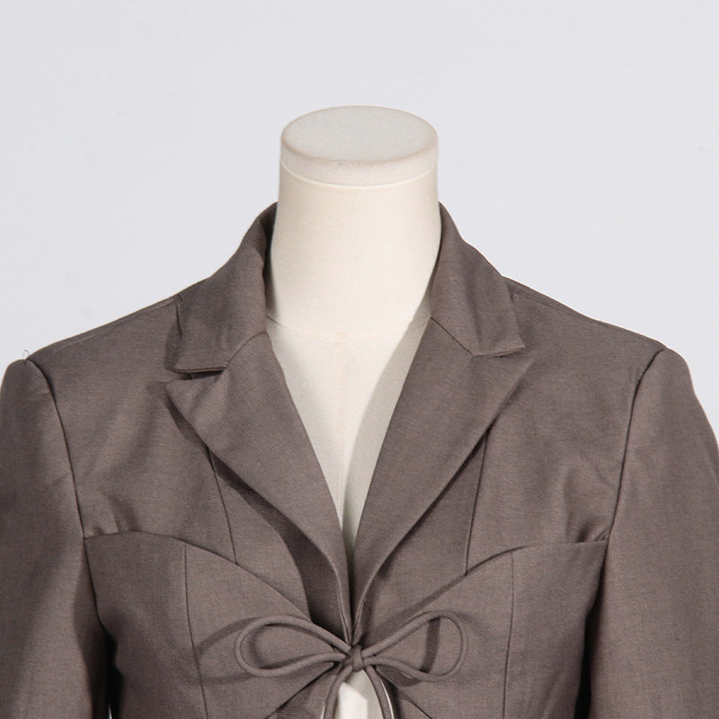 Women's Designer V-Neck Lace-Up Belted Asymmetrical Blazer Jacket