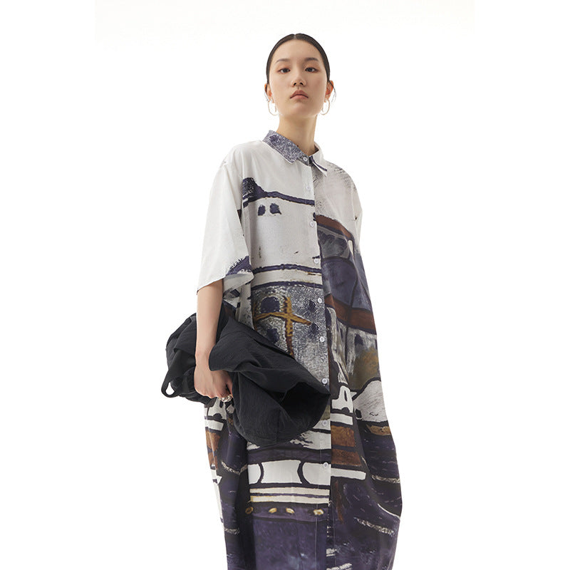 Summer Graffiti Designed Casual Long Sleeves Shirts-Dresses-Free Shipping at meselling99