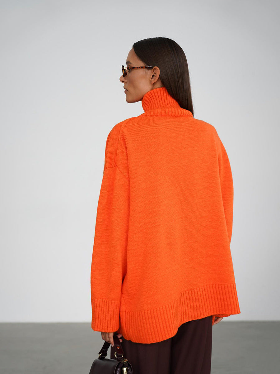 Women's Oversized Solid Color High Neck Sweater