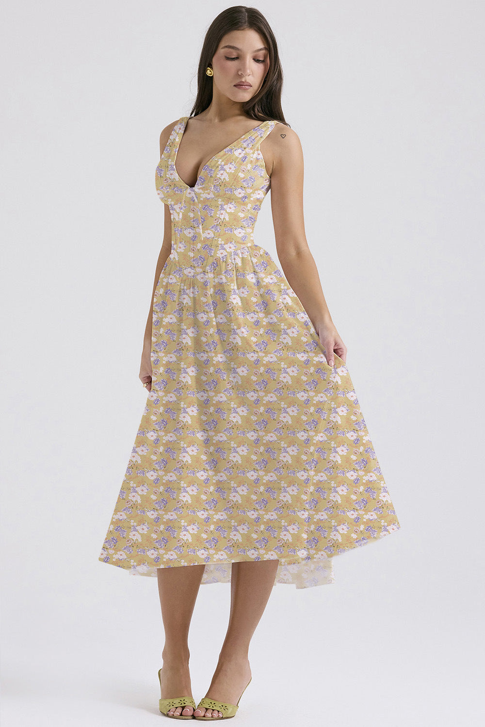 Elegant V-Neck Print Maxi Dress