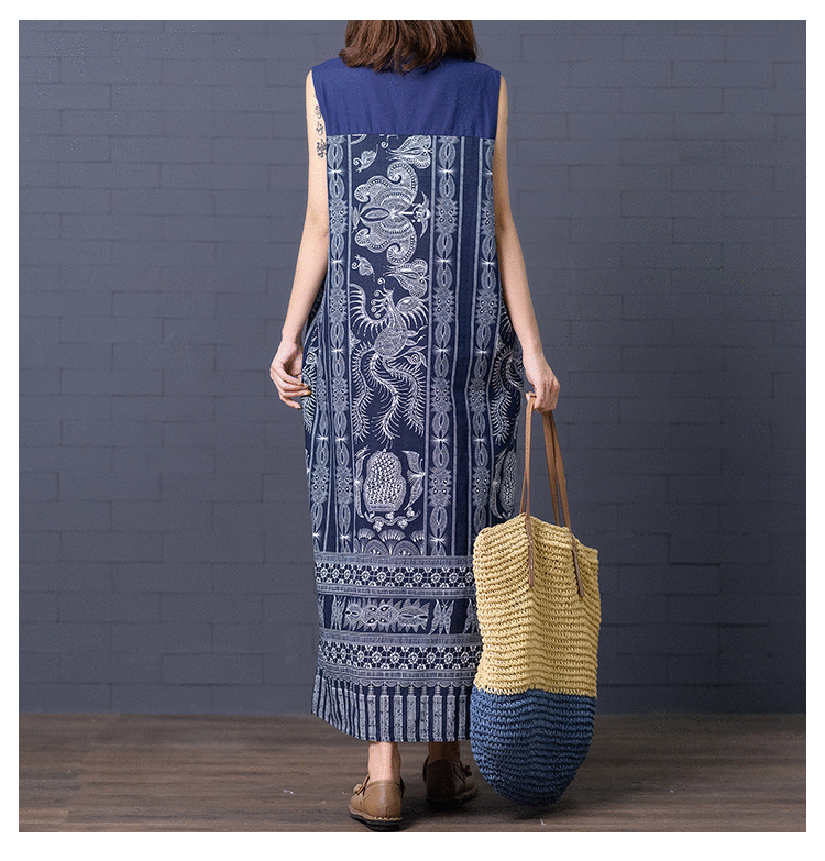 Vintage Linen Sleeveless Plus Sizes Women Long Dresses