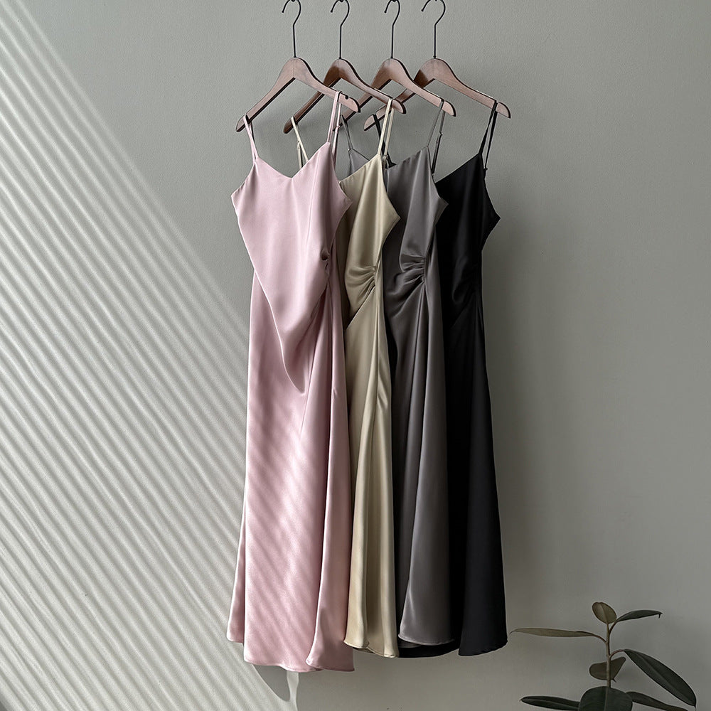 Satin Slip Dress – Elegant A-Line Maxi Dress with Adjustable Straps