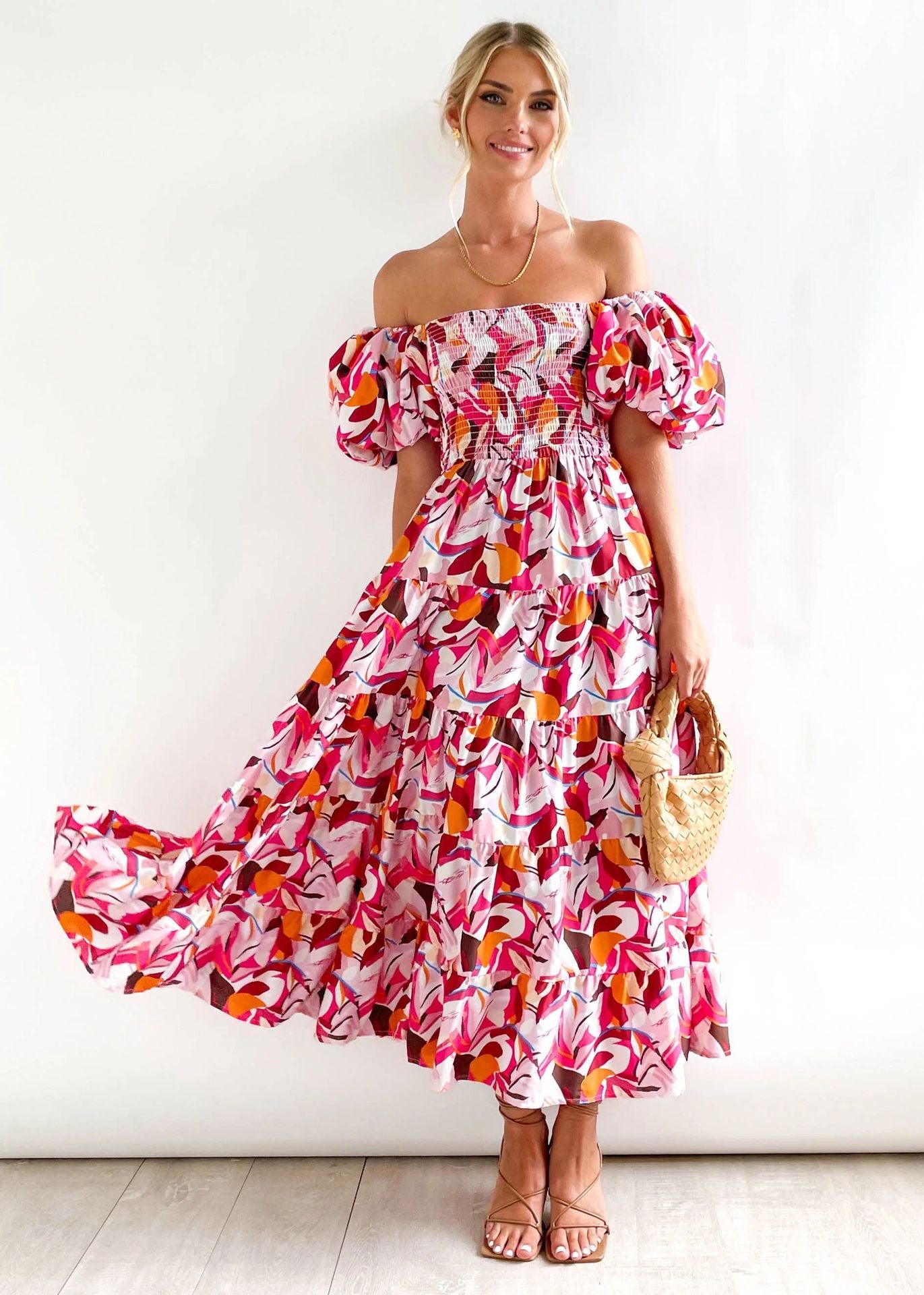 Casual Off The Shoulder Floral Print Long Dresses