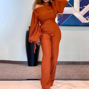 Sexy One Shoulder High Waist Plus Sizes Wide Legs Jumpsuits