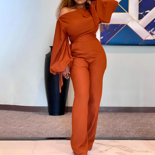 Sexy One Shoulder High Waist Plus Sizes Wide Legs Jumpsuits