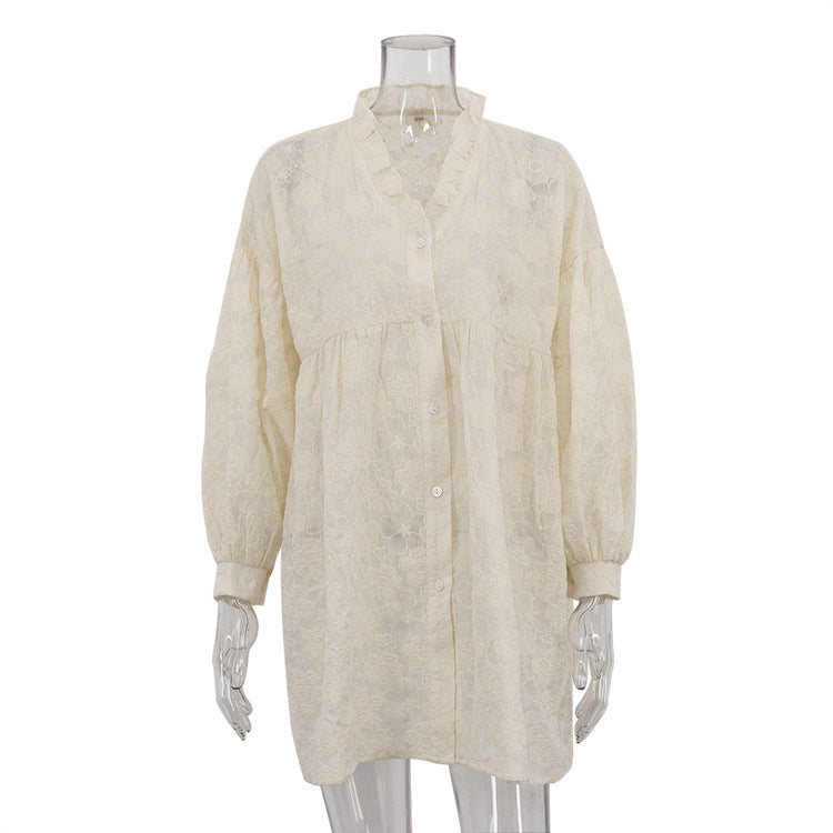 Sweetheart Jacquard Lace Shirt Dresses