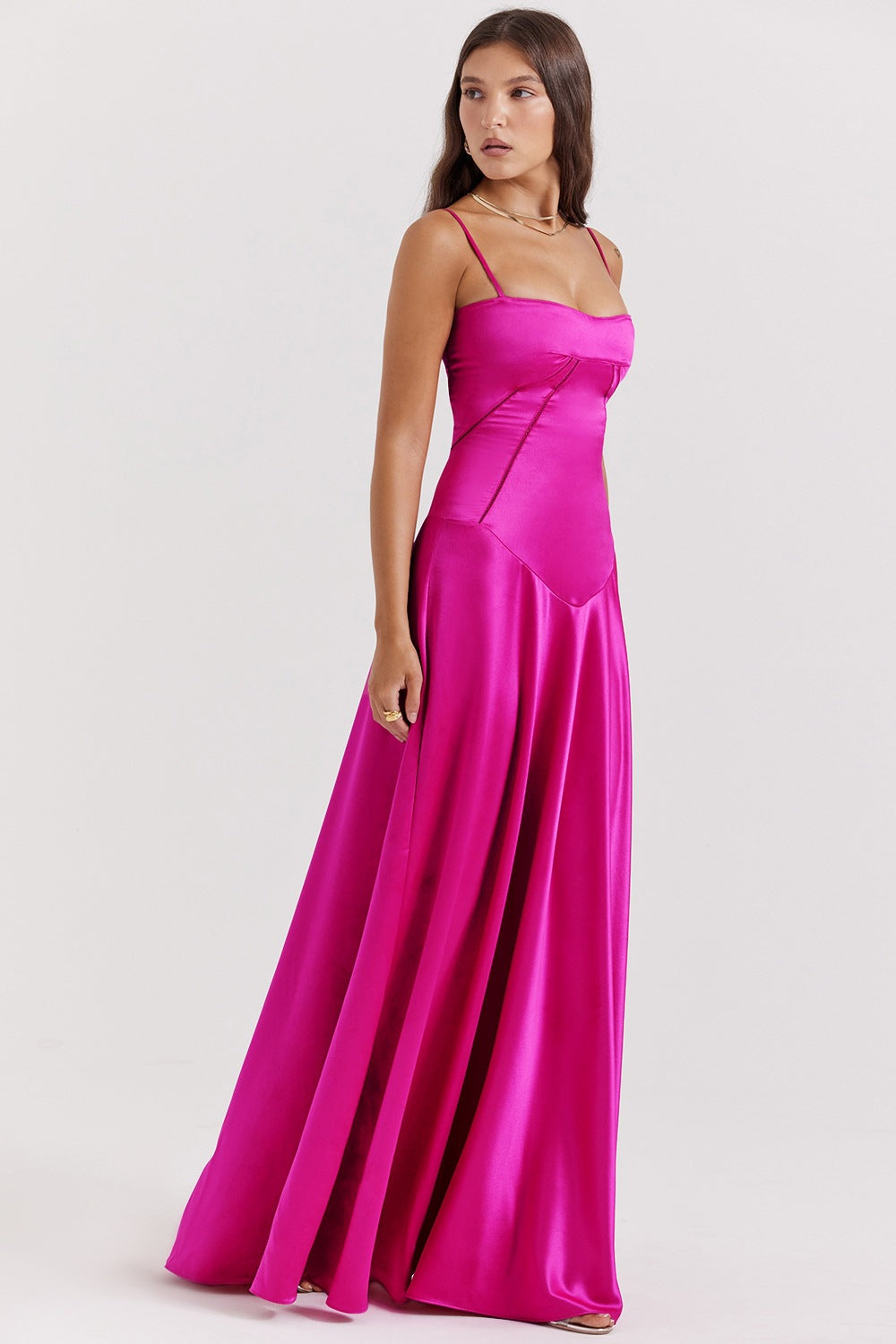 Elegant Long Satin Slip Dress with Low Back