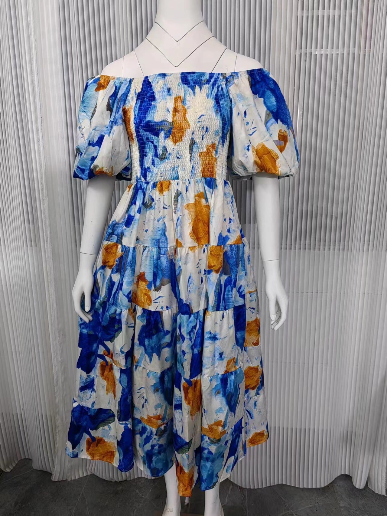 Women's Off-Shoulder Lantern Sleeve High Waist Summer Dress-red-S-Free Shipping Leatheretro