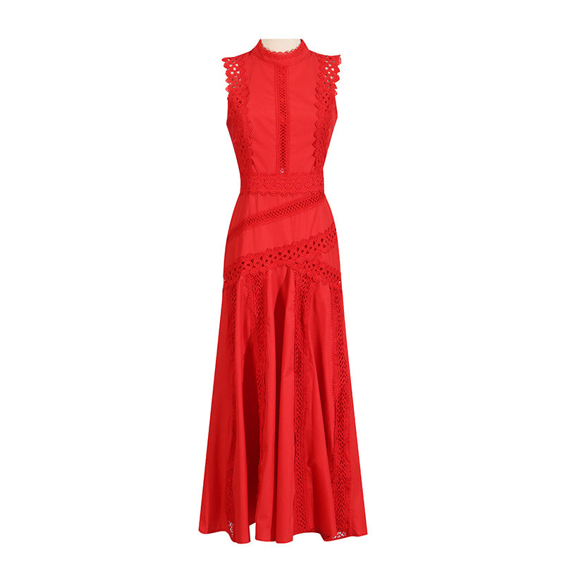 Designed Women's Vintage-Inspired Sleeveless Lace Trimmed Summer Dress