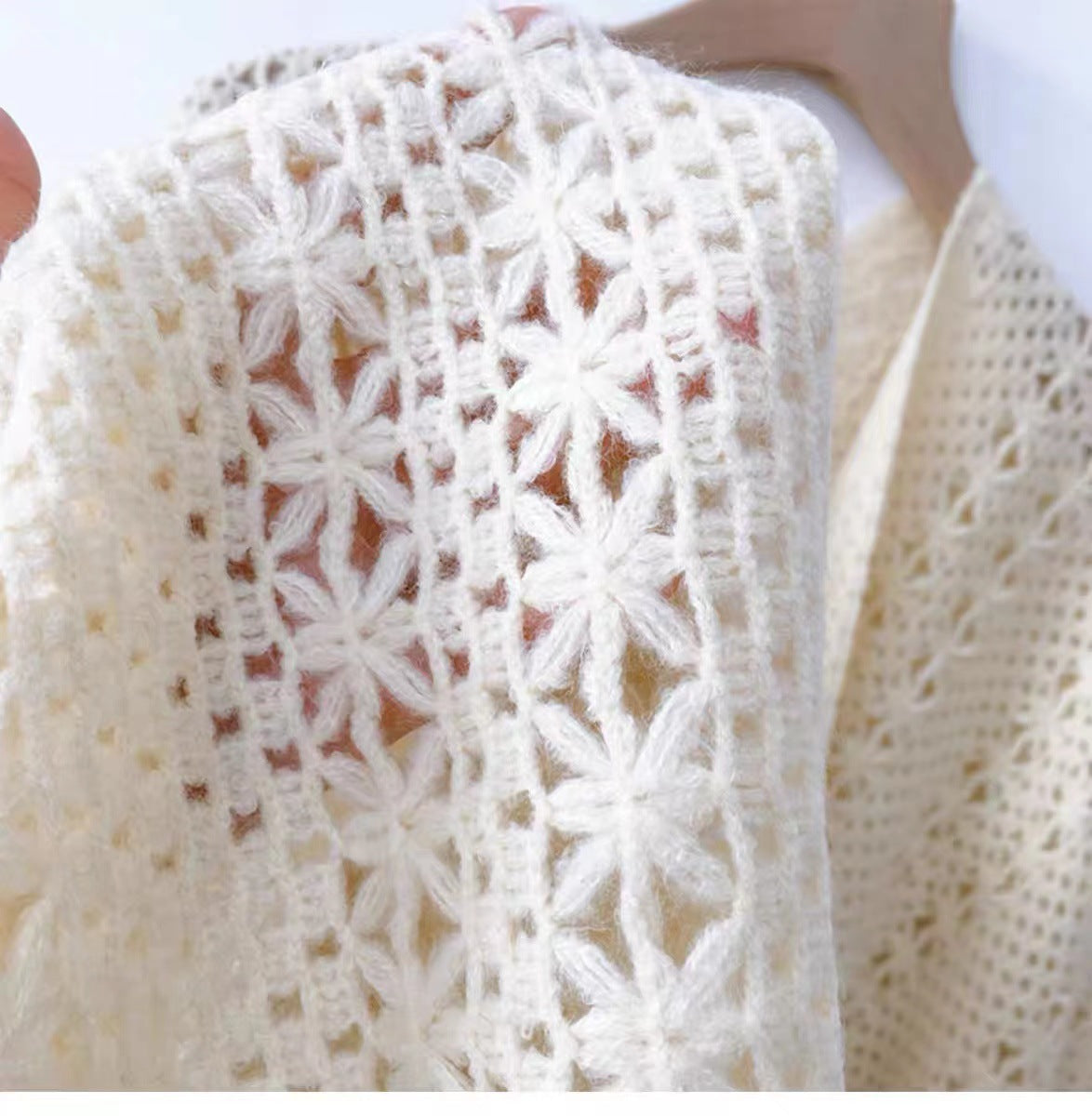 Boho Chic Knit Fringe Shawl – Ethnic Travel Wrap with Slit for Women